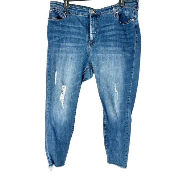 Sts Blue Jeans Womens 20 Blue Denim Distressed 5 Pocket EUC - Picture 1 of 8